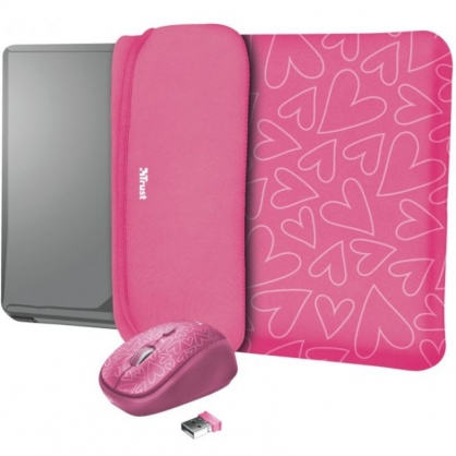 Trust Yvo Reversible Laptop Sleeve 15.6 & quot; + Pink Hearts Wireless Mouse